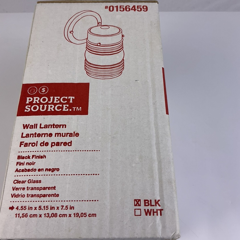 Project Source Black Wall Lantern Outdoor Light Fixture Clear Glass New Open Box